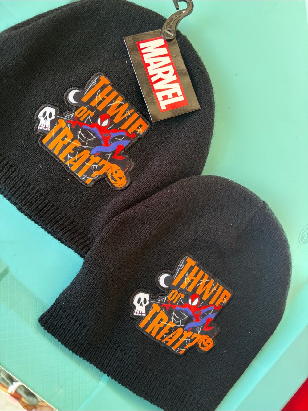 Marvel Black Beanie with Orange Spider-Man 'Thwip or Treat' beanie hat